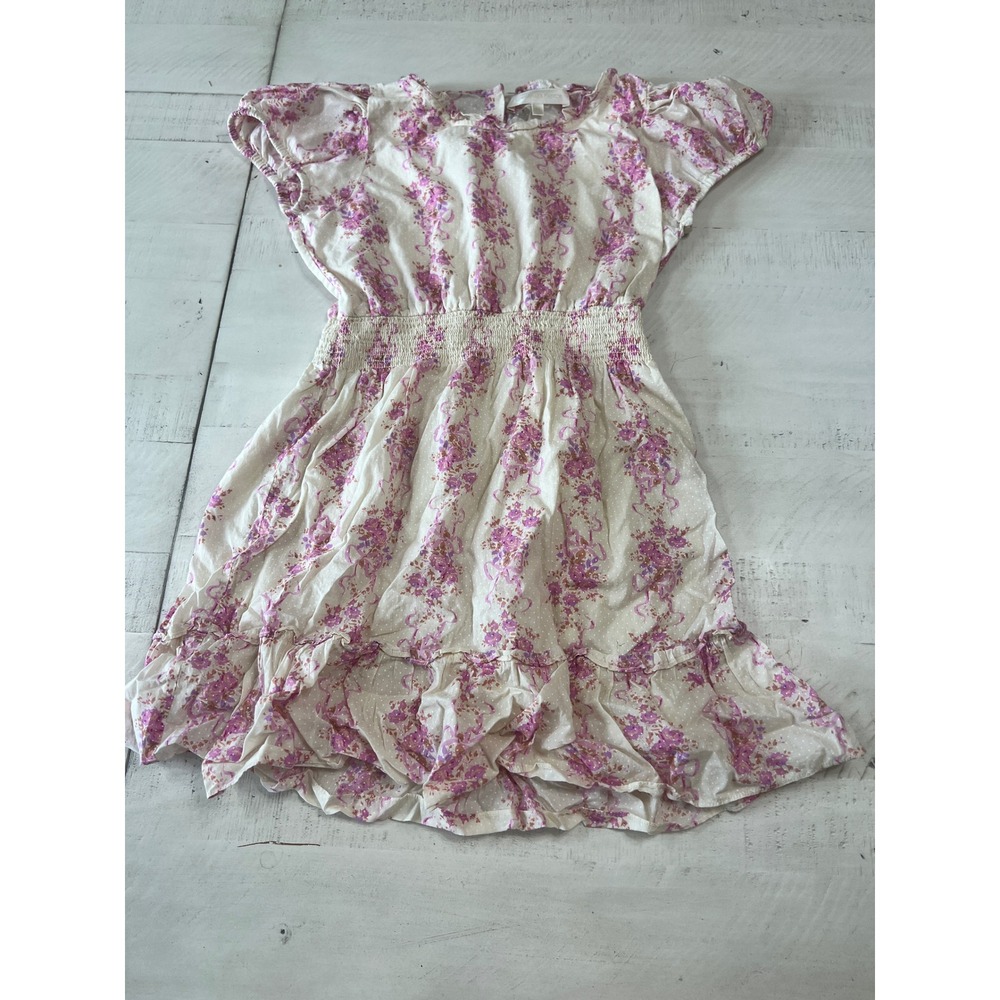 Love Shack Fancy Girls Smocked Poplin Floral Bows Dress Girls Size 10Y